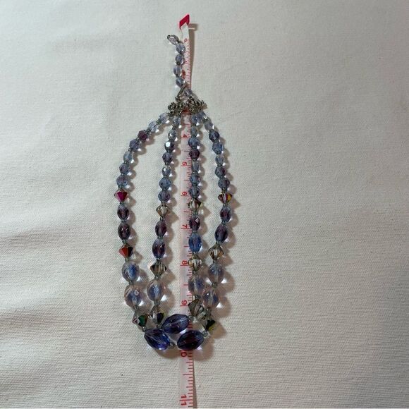 🪁 Antique Czech Bi-color Faceted Glass double strand Necklace - Picture 5 of 7